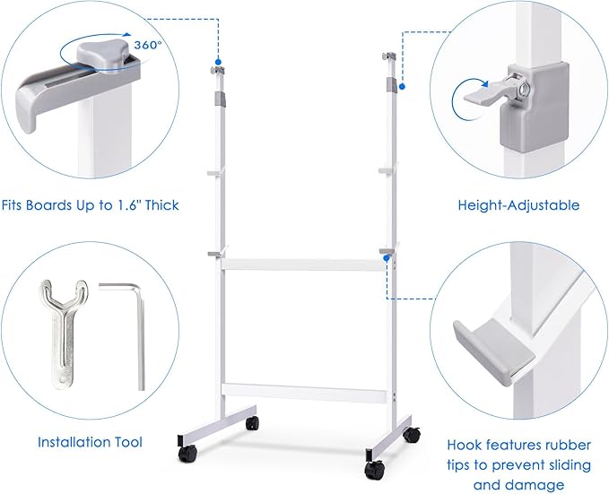 Maxtek Mobile Whiteboard Stand with Wheels, Height Adjustable No Drill Needed Dry Erase Board Easel Stand for Classroom, Office, Home & School, Whiteboard Stand Only