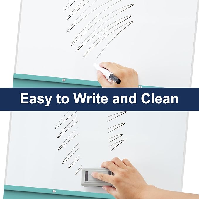 TSJ OFFICE Mobile Whiteboard Magnetic - 40 x 26 Inches Dry Erase Board on Wheel with Stand Flipchart Easel Height Adjustable,Light Blue