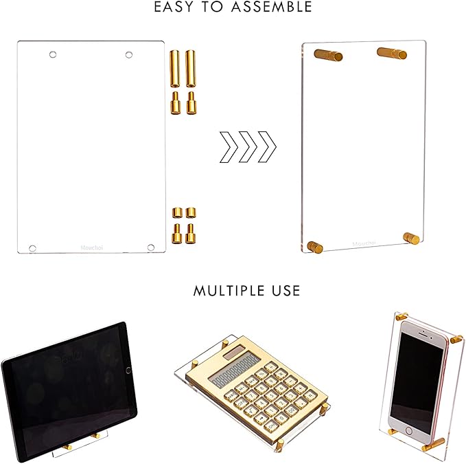 Gold Mirror Solar Power Acrylic Slim Calculator with Large LCD Display and Stand, 12-Digit Handheld Desktop Calculator for Office, School, Business