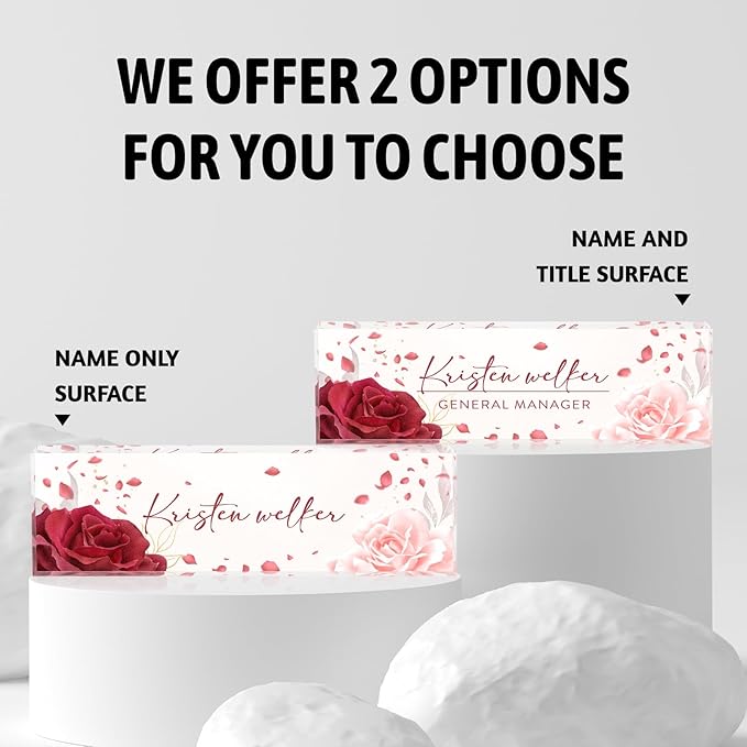 Custom Name Plate for Desk | Personalized Desk Name Plate | Personalized Boss Employee Appreciation Gifts | Acrylic Name Plate Office Desk Accessories (A-Rose)