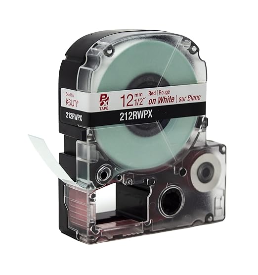 Epson LABELWORKS 212RWPX Genuine PET (Polyester) Tape Cartridge - Red on White Label Maker Tape - 1/2" (12MM) Wide, 30'