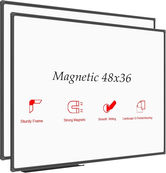 JILoffice Magnetic Whiteboard/White Board, Dry Erase Board 48 x 36 Inch, 2 Pack, Black Aluminum Frame Wall Mounted Board for Office Home and School