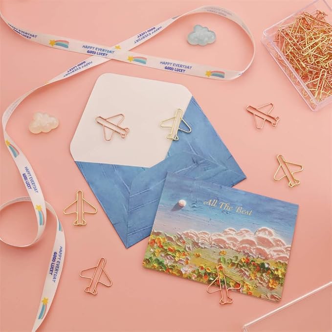 OWLFAVO 40pcs Airplane Shape Paper Clips with Clear Box, Rose Gold and Yellow Gold, Funny Cute Paperclips Bookmarks Planner Clips for Fun Office Supplies School Gifts Wedding Decoration