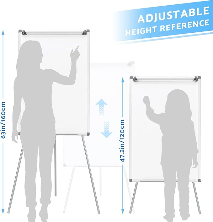 MAKELLO Flip Chart Easel, Magnetic Dry Erase Board with Stand for Office Classroom Home School, Extended Display Arms and Adjustable Height, 36x24 in