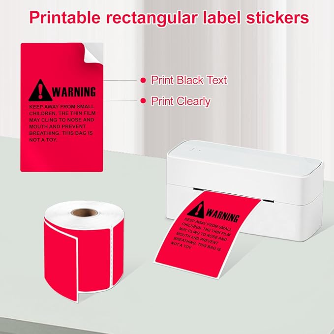 YOULAISHI 3 X 5 Inch Printable Waterproof Rectangle Color Coding Labels, 300 Per Roll Adhesive Color Coding Stickers for Bar-Codes, Address, Small Business Labeling, Red