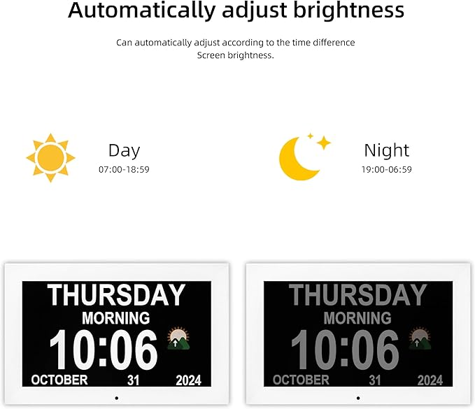 Digital Alarm Clock, Multiple Alarm Functions, Clock with Date and Week, Digital Alarm and Electronic Calendar for Seniors (White, 10inch)