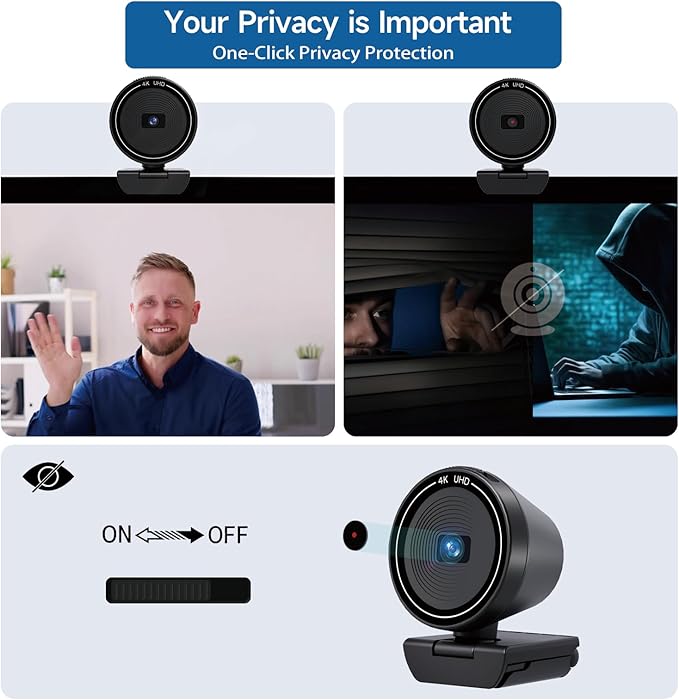 Combess 4K Webcam with Speaker & Microphone - 85° Wide Angle Web Camera for PC/Desktop, Auto Focus, Dual Noise Cancelling Mics, Privacy Cover, USB Plug-and-Play