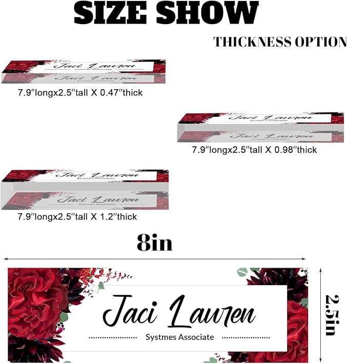 Custom Name Plates for Desks, Desk Decor, Personalized Desk Gifts, Office Desk Name Plate Personalized, Name Tags, Desk Accessories for Men or Women, Acrylic Name Plate for Desk(Red Rose) 731