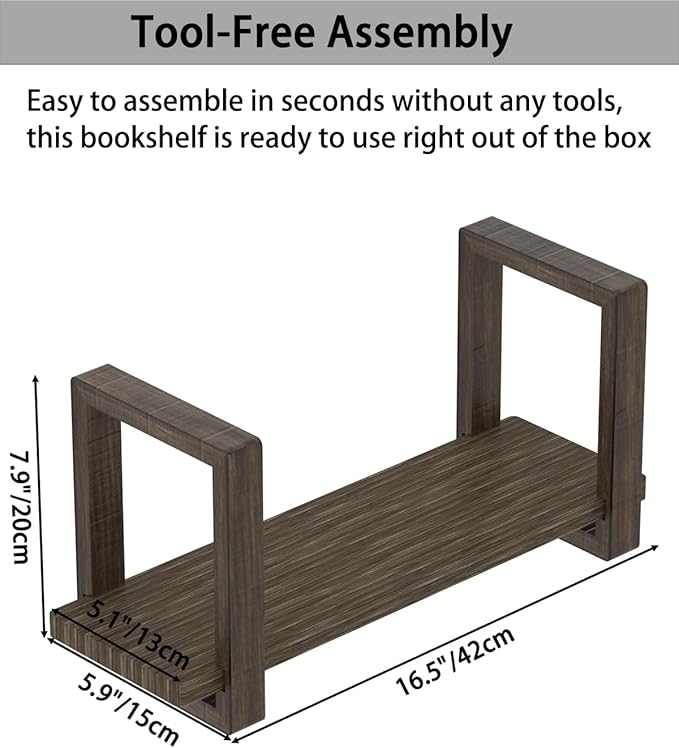 Adjustable Desktop Bookshelf, Retro Tabletop Bookshelf, Desk Shelf for Top of Desk in Living Room, Home, Office, Perfect for Magazine, Books, Cookbooks, No Tools Required to Assemble, Dark Brown