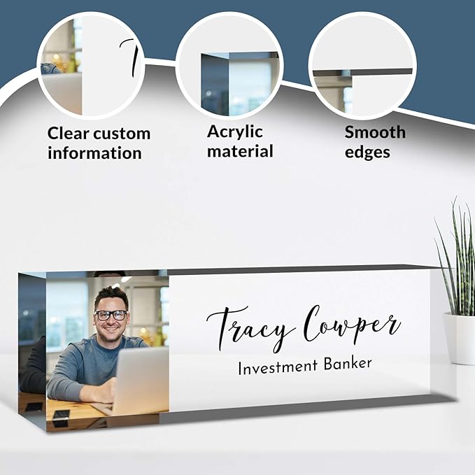 Desk Name Plate Personalized, Custom Name Plate for Desk, Acrylic Desktop Accessories, Office Gift & Decor for Women Men, Teacher Nurse Boss Employee Appreciation Gifts