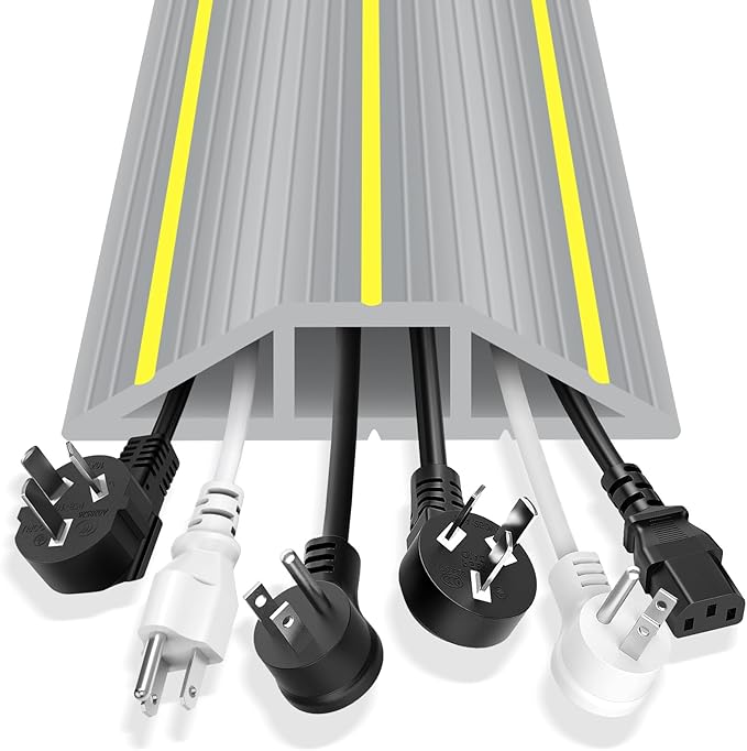 Floor Cable Cover, 6.5ft Extension Cord Covers for Wires on Floor, 3 Channels Heavy Duty PVC Duct Cord Hider Floor Cable Management for Indoor Outdoor, Gray