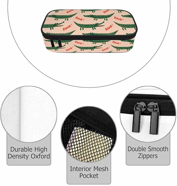 Crocodiles Pencil Bag Cute Cartoon Animal Roar Green Big Capacity Pencil Case Pencil Pouch Pen Bag for Teen Men Women