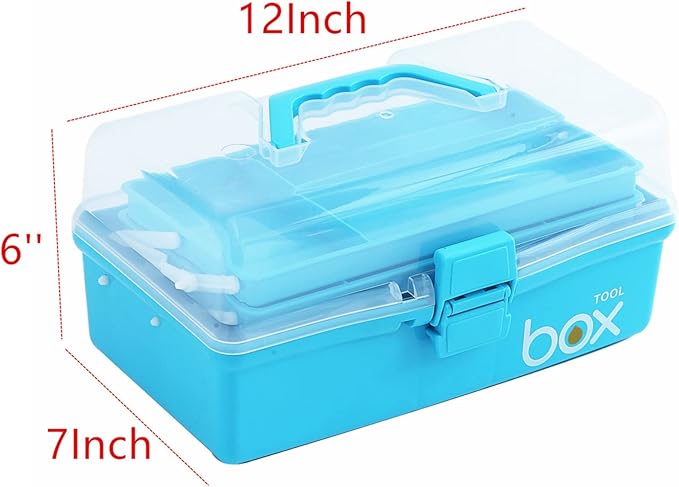 2PCS 12'' Three-Layer Clear Art Box Organizer, Multipurpose Plastic Craft Box with Handle (Blue)