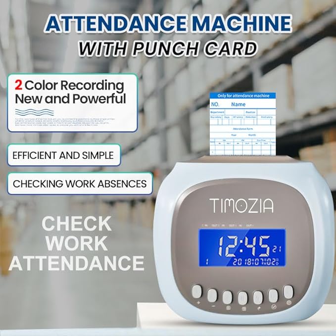 Time Clocks for Employees Small Business, Auto-Align Time Clock, 6 Punches per Day Time Card Machine, Time Clock Punch Machine with 100 Time Cards, 2 Ink Ribbons and 4 Racks(Military Time)