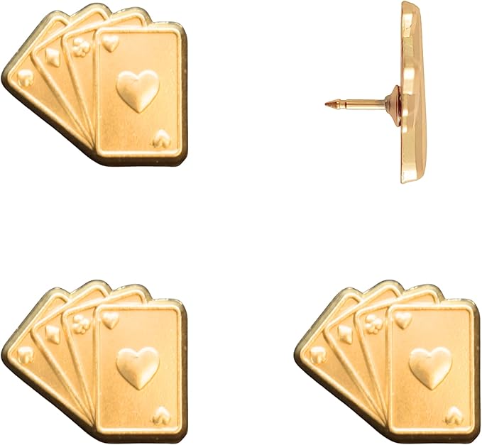 Playing Cards Push Pins - Gold Deck of Cards Map Pins for Cork Boards, Maps, or Lapel Use - Designed in USA - Set of 4