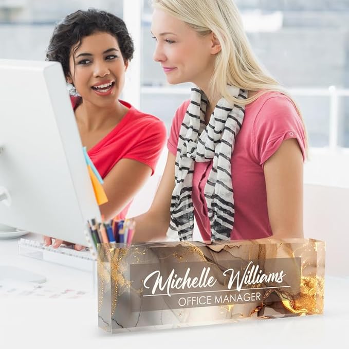 Desk Name Plate Personalized Name Plate for Desk, Office Desk Decor, 3D Style Personalized Plaque Name Plates for Desks Custom Appreciation Gifts for Boss Lady Employee Coworkers (Golden Rock)