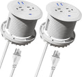 2PCS 3 Inch Desktop Power Grommet,20W USB C Fast Charging Station,3-USB Port,Flush Mount,6.5 ft Power Cord.Round Recessed Power Strip,Desk Hole Grommet Outlet for Workspace,White