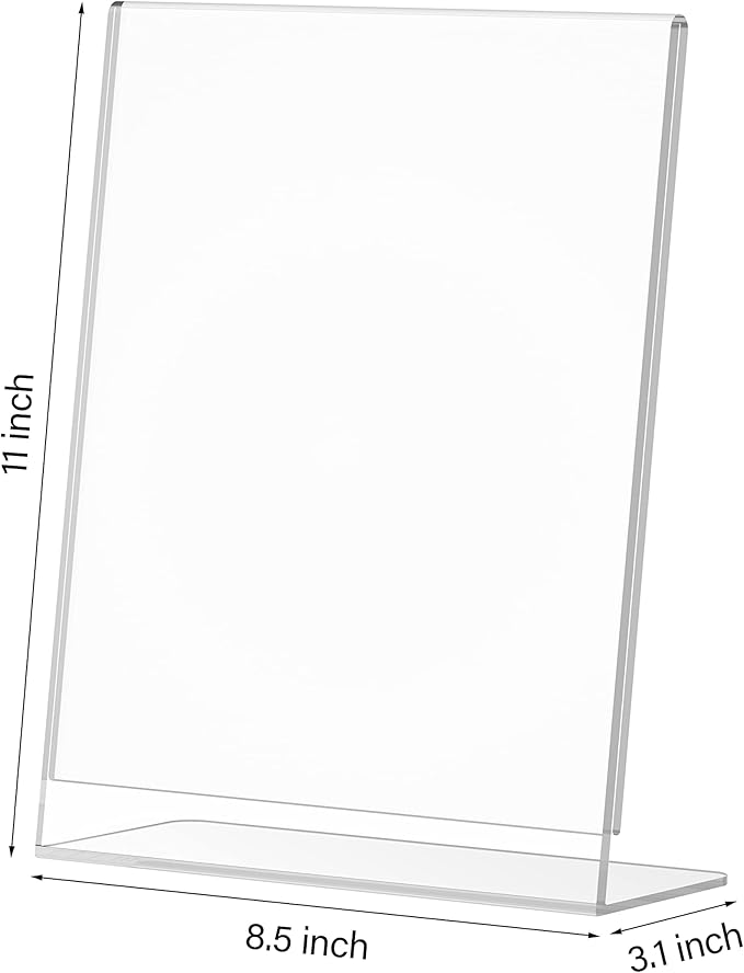 Relx Acrylic Sign Holder 8.5 x 11, Slant Back Display Stand, Clear Frames Plastic Sign Holder for Store, Restaurant (24 Pack)