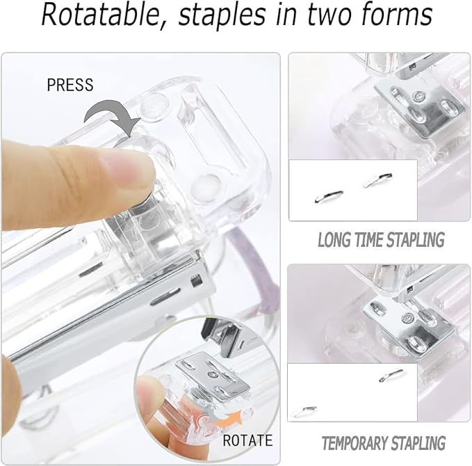 Desk Organizers and Accessories Set with 360-Degree Rotating Pen Holder, Acrylic Stapler, Tape Holder, Staple Remover, Binder/Paper Clips Kit, Scissor and 1 Box of Staples