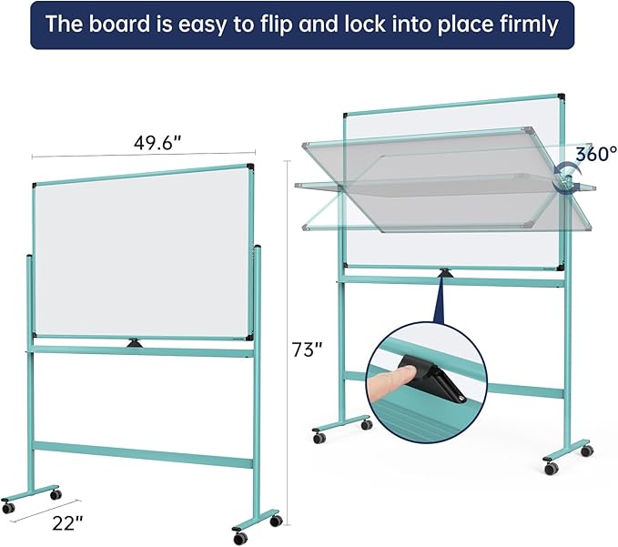 Large Dry-Erase Rolling Magnetic Whiteboard - 48 x 32 Inches Dry Erase Board with Stand Height Adjust Double Sides Mobile White Board Easel on Wheels with 25 Sheets Paper Pad Office, Home & Classroom