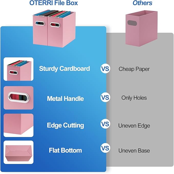 Oterri Cardboard File Organizer Box for Hanging File Folders Letter Size,File Box for Computer Desk,File Cabinet,Working Home,Office,Classroom(Pink, Letter Size - 8 Packs)