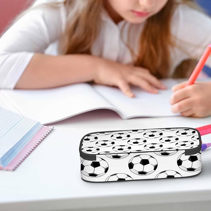 Sport Football Pencil Case Black White Soccer Ball Sports Pencil Bag Pen Markers Pouch Holder Organizer for Boy Girl School Students