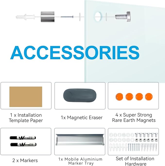 Large Glass Dry Erase Board - 72"x 48" Frameless White Board with Super Strong Magnets, Glass Whiteboard for Office School Home, Wall Mounted