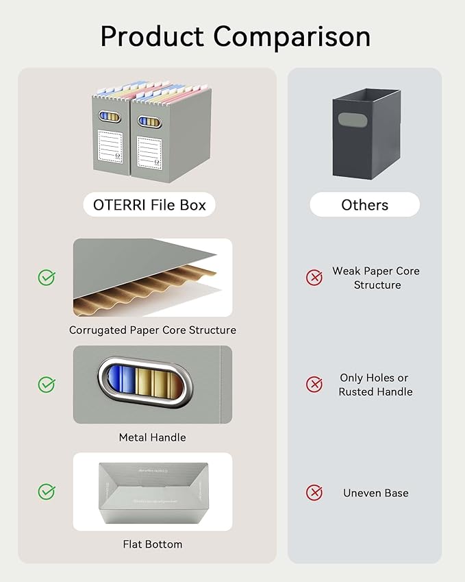 Oterri Cardboard File Organizer Box for Hanging File Folders Letter Size,File Box for Computer Desk,File Cabinet,Working Home,Office,Classroom (Grey, Letter Size - 4 Packs)