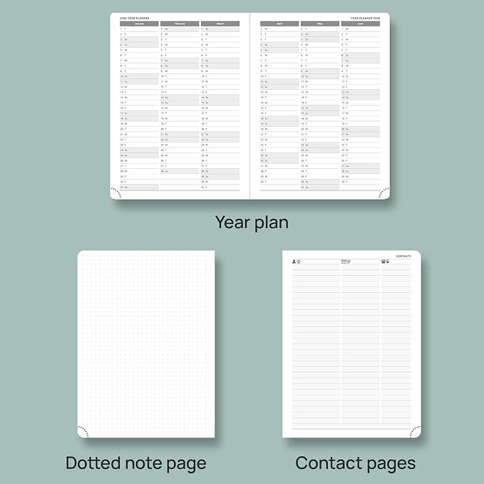 POPRUN Weekly Planner 2025-2026 (Medium 6.5''x 8.5'') Academic Calendar (JUL.25 - JUN.26) Appointment Book with Monthly Tabs, Leather Soft Cover, Inner Pocket, 100 GSM - Lilac