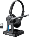 Wireless Headset with Mic for Work, Wireless Headphones with Mic(Noise Cancelling), Bluetooth Headset with Microphone, Mute Button & Charge Base for Work from Home/PC/Call Center/Computer/Zooms/Teams