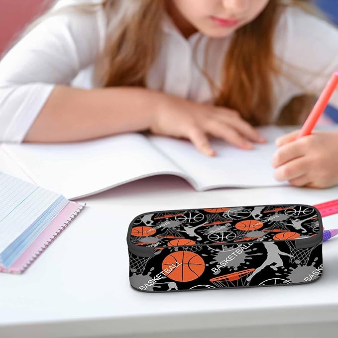 Basketball Game Pencil Case Sports Energetic Athletes Pencil Bag Pen Markers Pouch Holder Organizer for Office Clerks