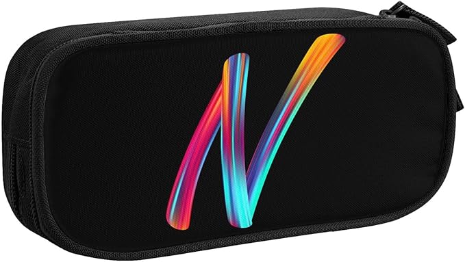 Cute Initial Pencil Case for Kids Students, Large Capacity Pencil Pouch for Boys Girls, Letter Design Pencil Box Pen Bag Office Stationery Organizer, Rainbow Letter N