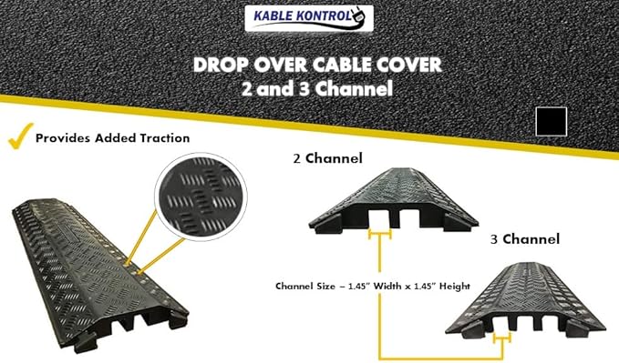 Kable Kontrol Drop Over Floor Cord Cover – 40” Inch Long 2 Channel Cable or Wire Protector – 10 Pcs Bulk Pack - Rubber Ramp for Indoor and Outdoor Use – Black