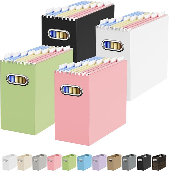 Oterri Cardboard File Organizer Box for Hanging File Folders Letter Size,File Box for Computer Desk,File Cabinet,Working Home,Office,Classroom (Multi color, Letter Size - 4 Packs)