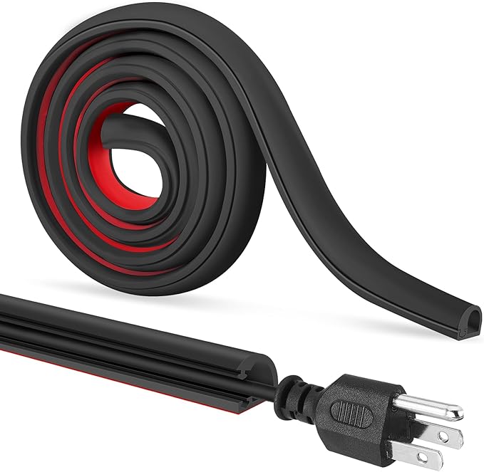 Self-Adhesive Cable Hider, Flexible Wire Cover Cable Raceway for Wires, Wall Mount TV, Home Audio, Network, Power, and Phone Line Managemen (Black, 157inch)