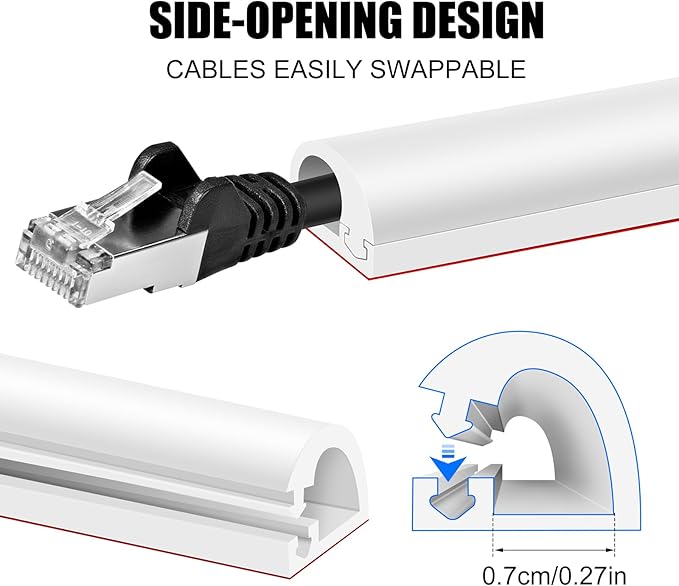 Self-Adhesive Cable Hider, Flexible Wire Cover Cable Raceway for Wires, Wall Mount TV, Home Audio, Network, Power, and Phone Line Managemen (White, 157inch)