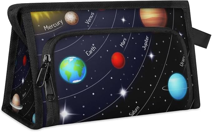 Pardick Large Capacity Pencil Case Pouch, Space Planet Portable Zipper Pencil Cases Pencil Bag Office Stationery Bag Makeup Bag Desk Organizer for Women Men