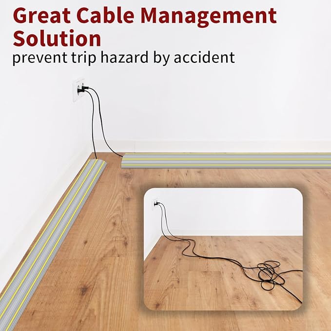 Floor Cord Cover 3.3 ft, Cord Covers for Wires on Floor, Extension Cable Cover 3 Channels Cord Hider Floor Cable Management, Heavy Duty PVC Duct, Gray