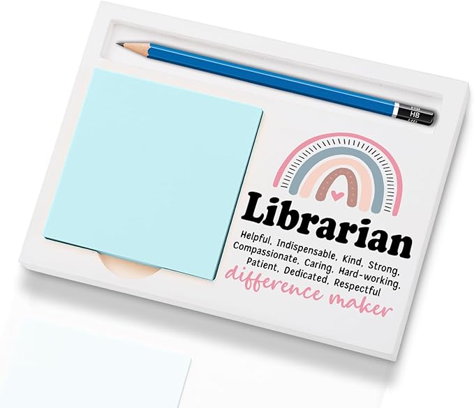 Librarian Office Supplies Sticky Note Holder Decor, Librarian Thank You Appreciation Gifts for Women Self-Stick Note Pad Holders W2B17
