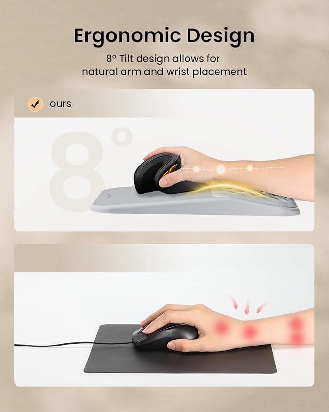 ProtoArc Ergonomic Mouse Pad with Wrist Rest, MP50 Mousepad with Massage Design, Soft Memory Foam and Non-Slip PU Base for Pain Relief, Desk, Home, Office, 12x8 Inches, Gray