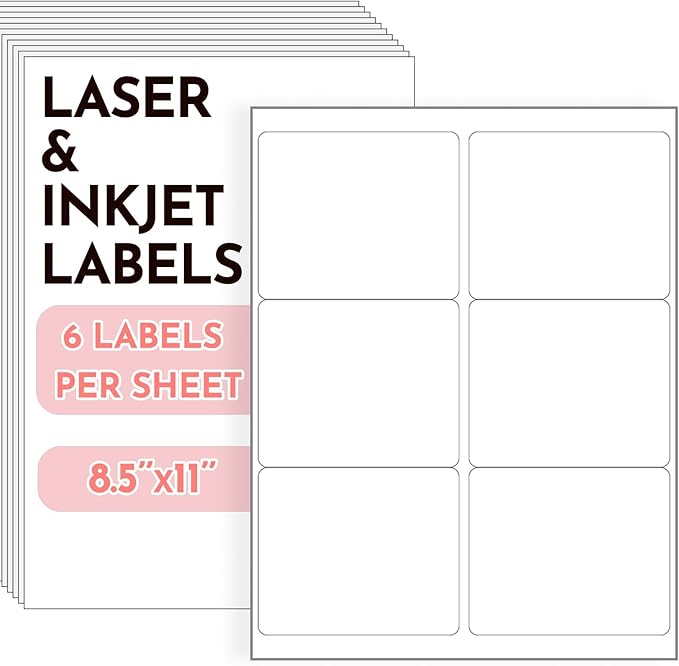 3-1/3" x 4" Shipping Labels, 240 Address Labels, Mailing Stickers Compatible for Laser/Inkjet Printers - Matte White, 6 Up per Sheet, 40 Sheets