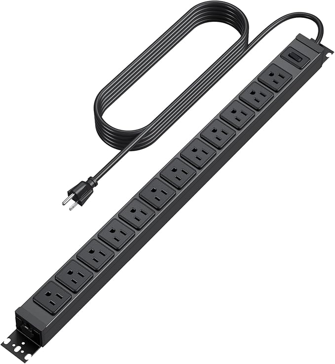 HHSOET 360° Rotating 12 Outlet Mountable Power Strip, Aluminum Alloy Long Power Strip Extension Cord, Heavy Duty Wall Mount Surge Protector with Switch, Works Great and Very Versatile,15ft Power Cord.