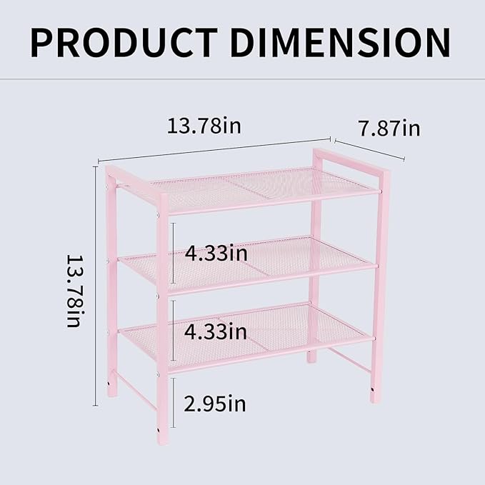 Desktop Shelf Organizer, 3-Tier Office Storage Rack, Adjustable Metal Bookshelf for Top of Desk, Pink Desk Organizer for Office, Home, Dorm and Small Spaces (Pink)