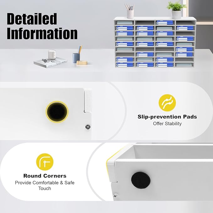 36 Slots Literature Organizer, Desktop Paper & Mail File Sorter for Classroom/Office/Home, PVC File Storage Cabinet with Adjustable Compartments, Multi-Purpose Mail Center (White-36 Compartments)