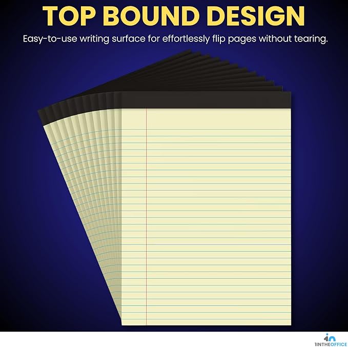 1InTheOffice Yellow Legal pads 8.5 x 11, Perforated Wide Ruled Writing Pads, Yellow Legal Pads 50 Sheets per Notepads, 12/Pack