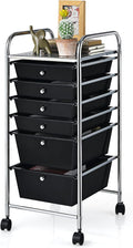 Giantex Rolling Storage Cart with 6 Drawers, Multipurpose Mobile Organizer Cart for Tools Scrapbook Paper Home Office School (Black)