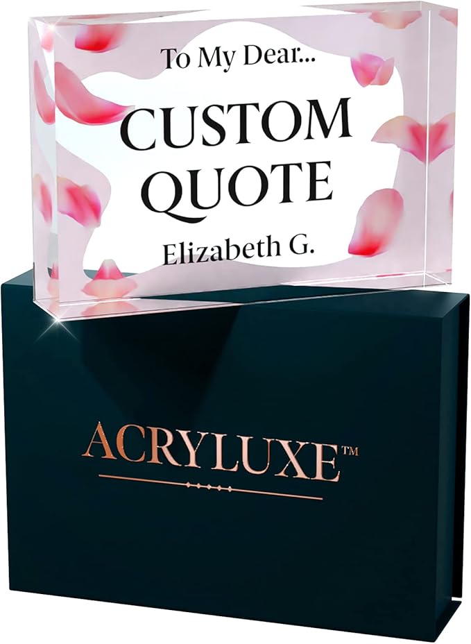 Personalized Gifts, Custom Quote Block Letter Board,Crystal-Clear Acrylic with Gift Box,17 Styles, Holiday and Christmas Gift for Mom, Dad, Girlfriend, Him or Her, Husband, Wife (4"x6", Pink Petals)