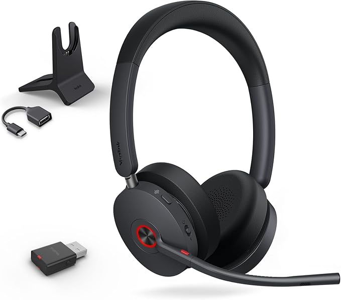 Yealink WH68 Hybrid with Charging Stand ANC Headsets, 492ft Rang DECT&Bluetooth Wireless Headset, Stereo Active Noise Cancellation (Teams,Zoom,UC) Headphones with 6X Mic,32H Call, Work for PC,Phone