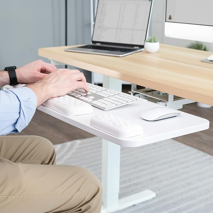 VIVO Premium Adjustable 27 x 11 inch Computer Keyboard and Mouse Platform Tray, Ergonomic Under Table Desk Mount Drawer with Padding, White, MOUNT-KB27P-W