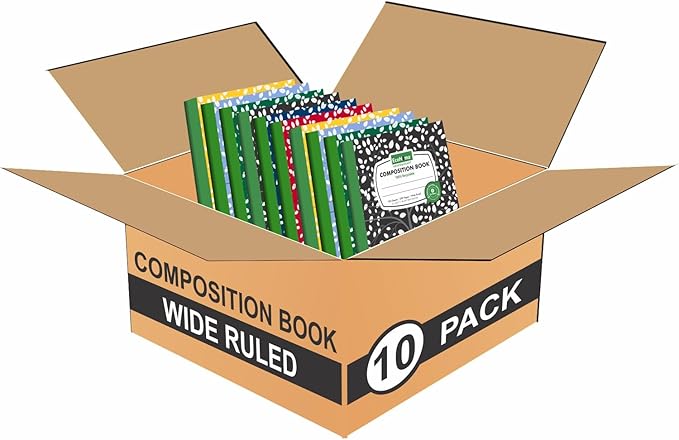 EcoNama Composition Notebooks Pack of 10 Wide Ruled 200 Pages (100 Sheets) 9.75"x7.5" Carbon Neutral Recyclable Paper Eco-Friendly School & Office Supplies For Students and Professionals Assorted Color